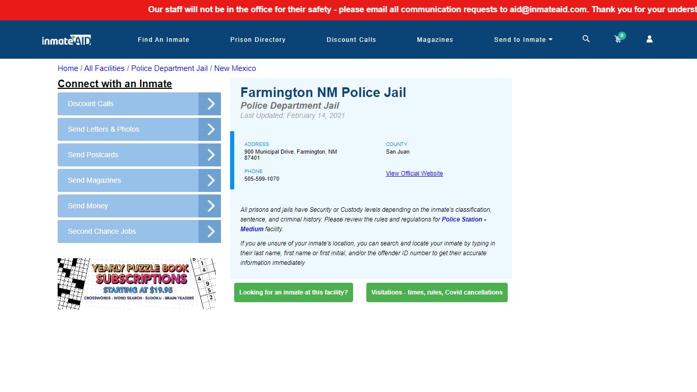 Farmington NM Police Jail & Inmate Search - Farmington, NM