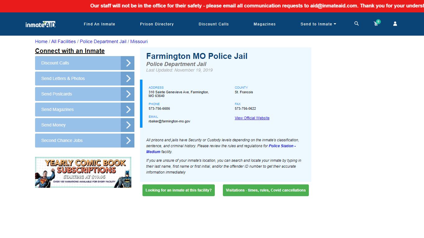 Farmington MO Police Jail & Inmate Search - Farmington, MO