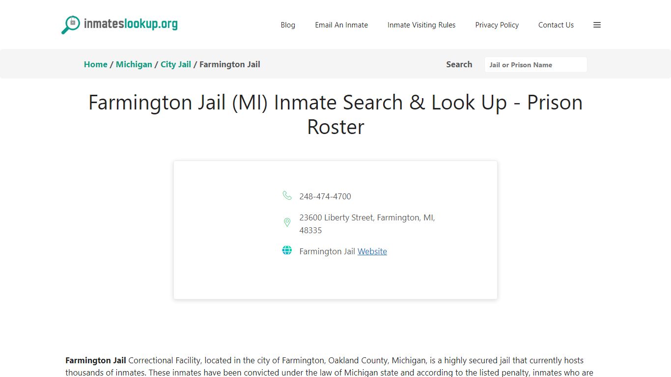 Farmington Jail (MI) Inmate Search & Look Up - Prison Roster