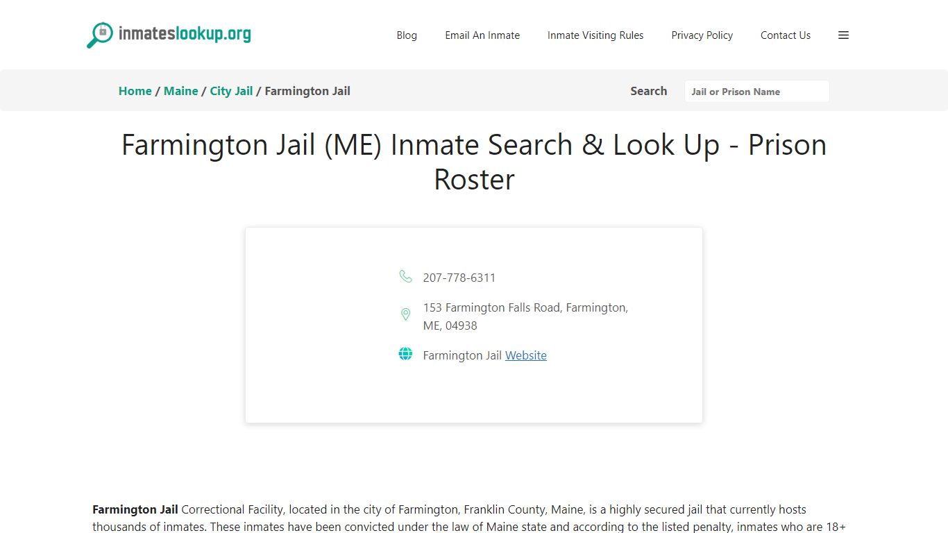 Farmington Jail (ME) Inmate Search & Look Up - Prison Roster